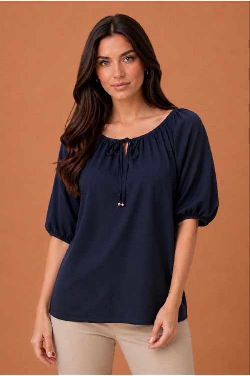 BLUSA URCA MANGA BUFANTE MARINHO